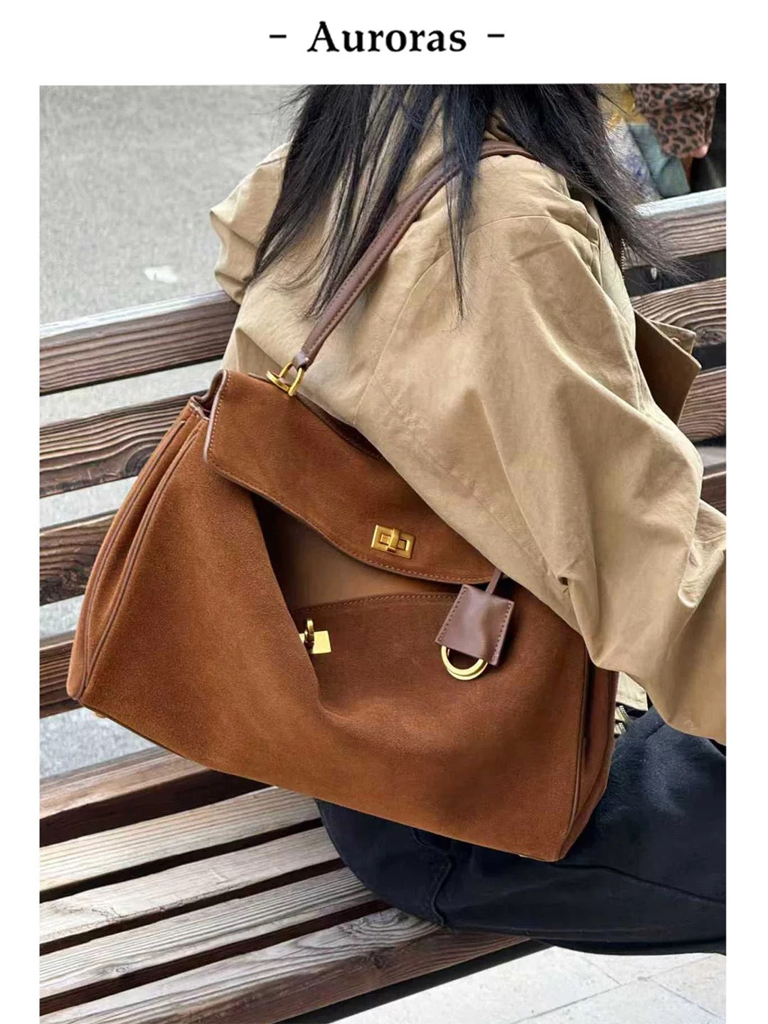 Kelly Designs Leather Shearling Handle Brown Bag (Instock)