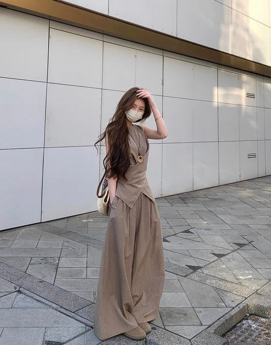 Kelly Designs 2-Piece Casual Khaki Set –Top, & Long Pants (Instock)