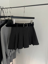 Kelly Designs Thick Pleated Mini Brown Skirt with Belt (Instock)