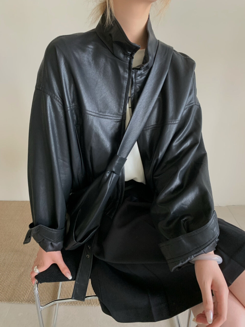 Kelly Designs 3colors Soft PU Leather Hoodie Jacket With Bag Set (Instock)