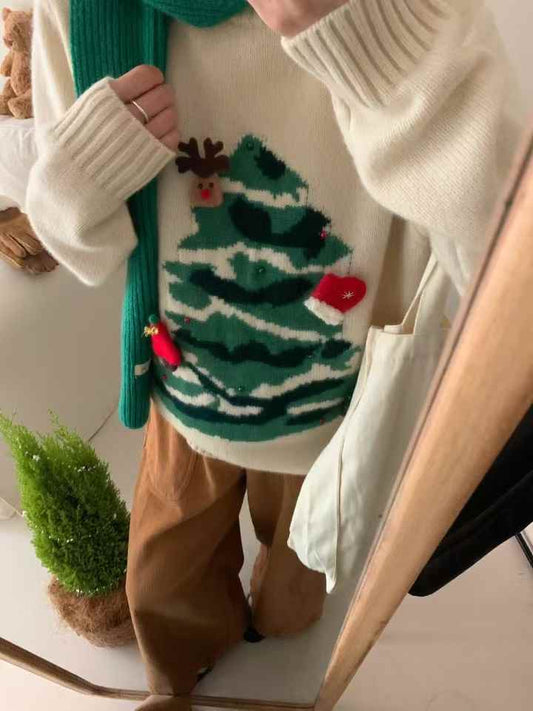 Kelly Designs Christmas Tree Beige Wool Sweatshirt (Instock)