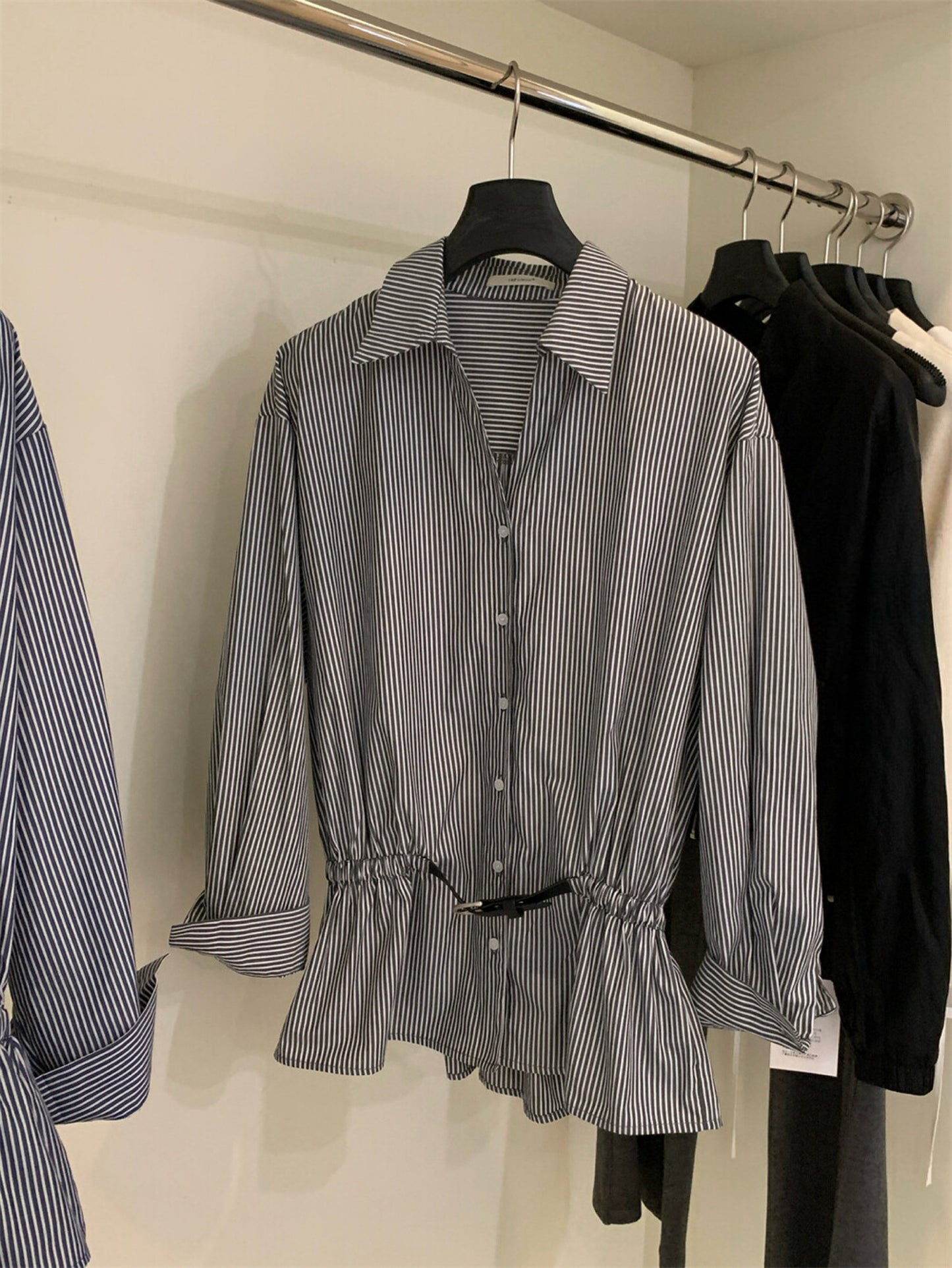 Kelly Designs Two Colors Striped Statement Waist-Cinched Shirt (Instock)