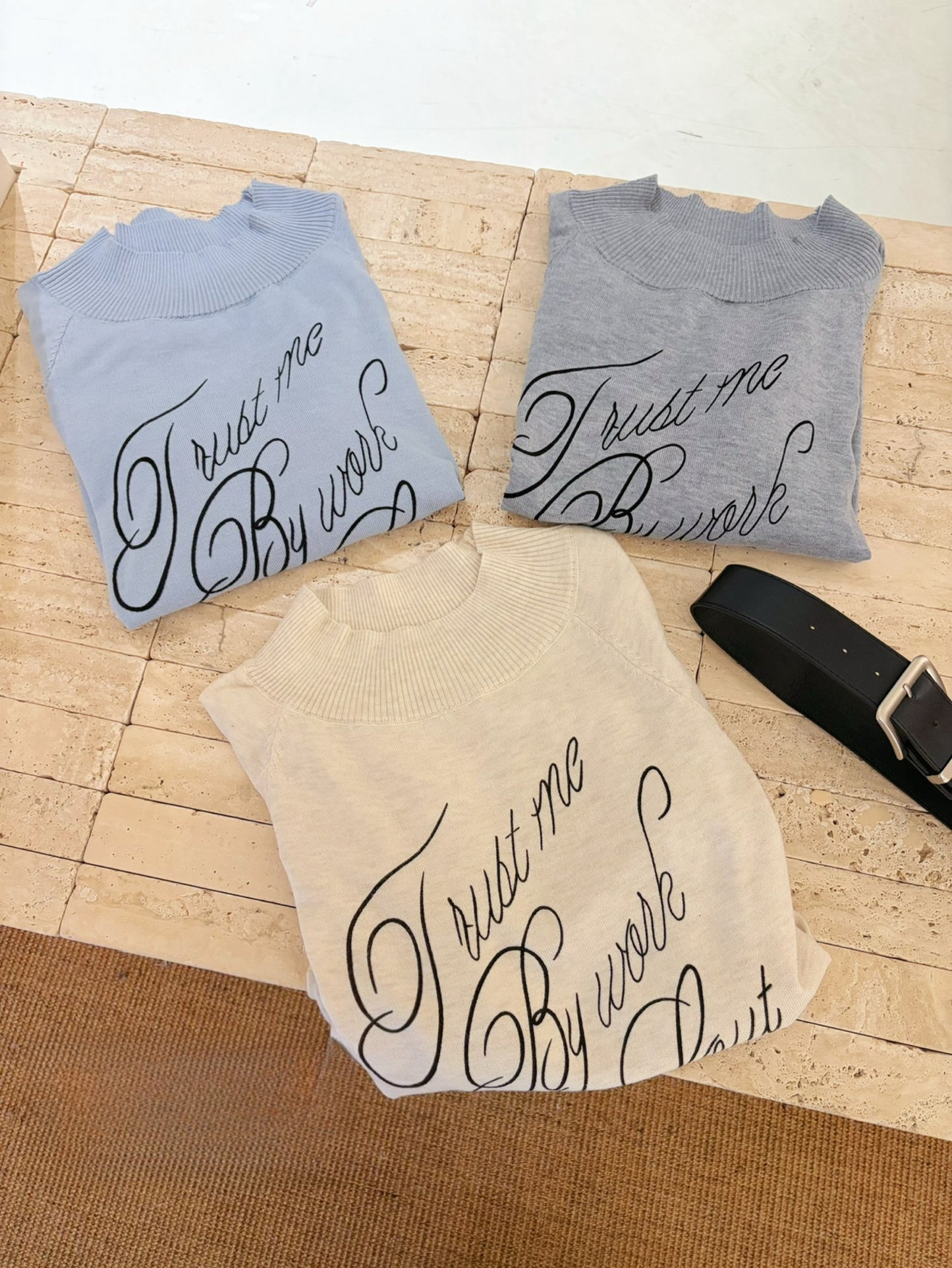 Kelly Designs Off-Shoulder Letter Knit Top with Belt (6% Wool Blend) (Instock)