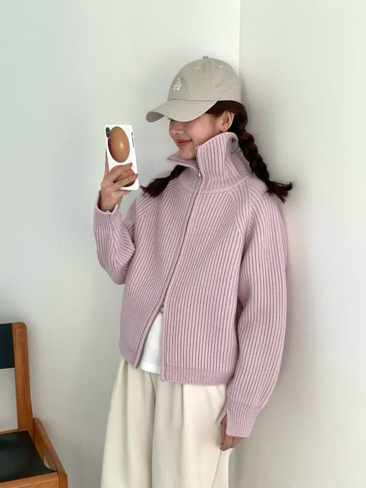 Korean APM Collection EGG PREMIUM CASHMERE SUPER FINE MERINO WOOL Zip Up Purple Cardigan (2-3 weeks)