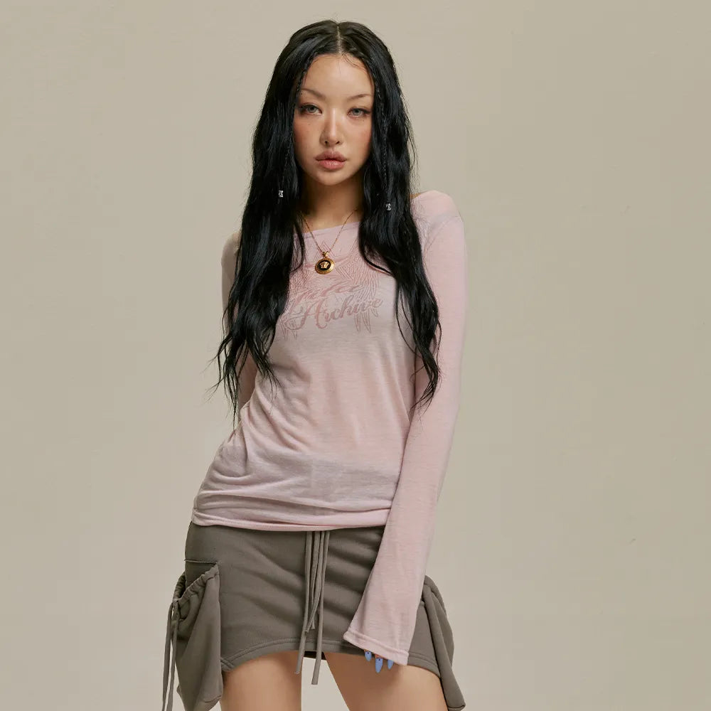 Gila Archive Star Wing Sheer Graphic Long Sleeve Top – Pink (Instock)