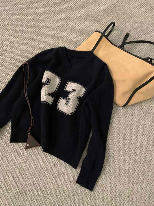 Kelly Designs Numbers V Neck Navy Sweatshirt (Instock)