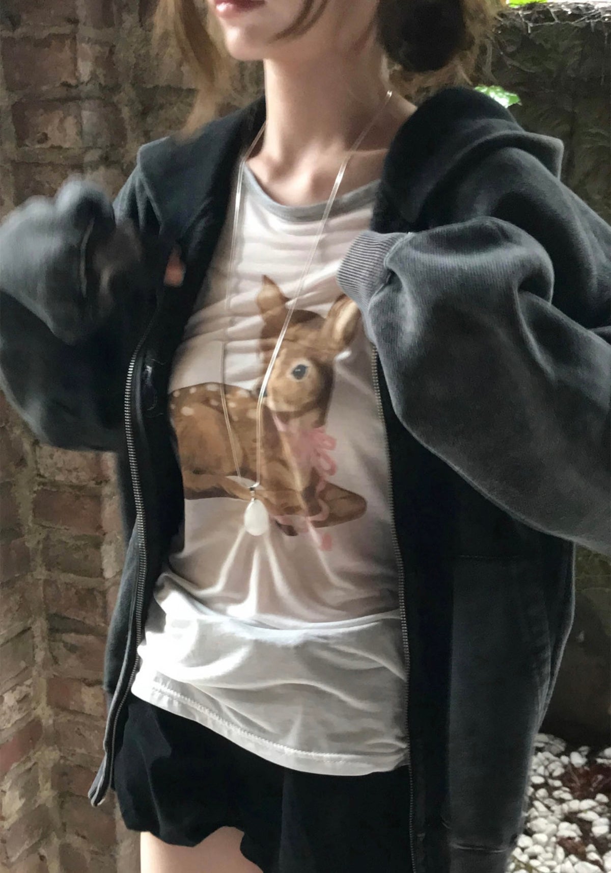 Korean Baby Bambi Raglan Long Sleeve Tee - Pink/Gray (Instock)