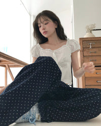 Korean ROBE:L Navy Polka Dot Wide-Leg Pants (Instock)