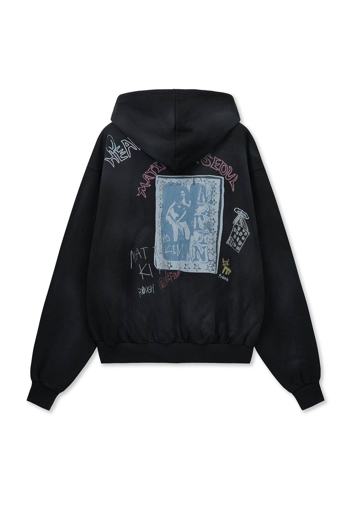 Matin Kim VINTAGE WASHED GRAFFITI HOODY ZIP UP IN BLACK (Preorder-April)
