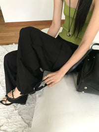 Korean Multi-Pocket Cargo Wide-Leg Black Pants (Instock)