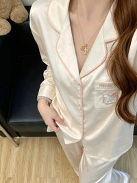 Kelly Designs Kitty Jacquard Satin Pajama Set with Pink Piping (Instock)