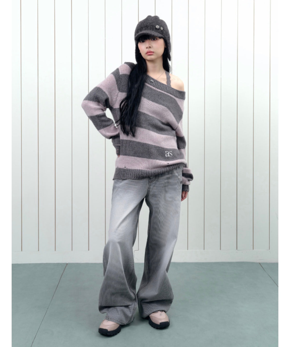 Ason SORI OFF STRIPE KNIT / PINK (Instock)