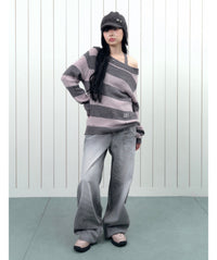 Ason SORI OFF STRIPE KNIT / PINK (Instock)