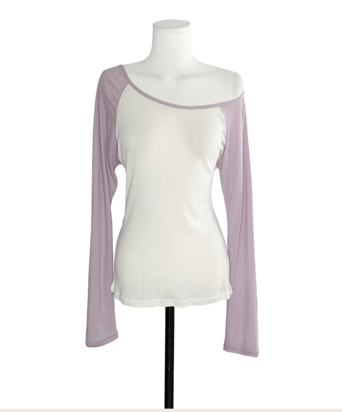 Korean Asymmetric Off-Shoulder Contrast Long Sleeve Top - 4 Colors (Instock)