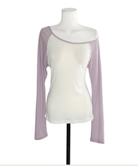 Korean Asymmetric Off-Shoulder Contrast Long Sleeve Top - 4 Colors (Instock)