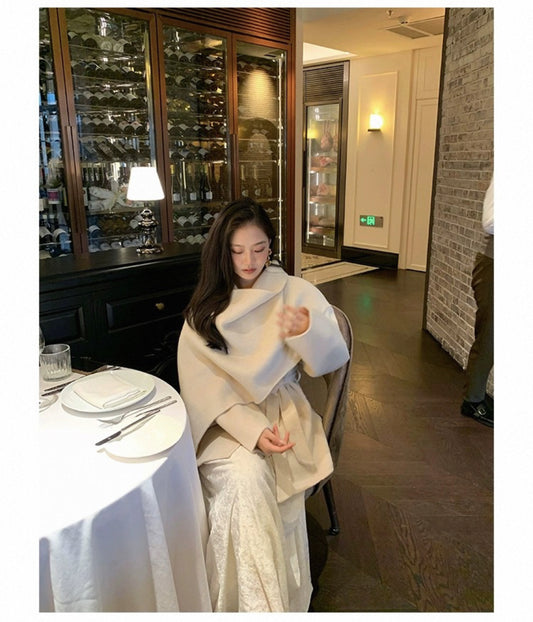 Kelly Designs Wool White Scarf Coat (Instock)