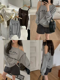Korean Collection | Off-Shoulder Layered Strap Sweatshirt (Instock)