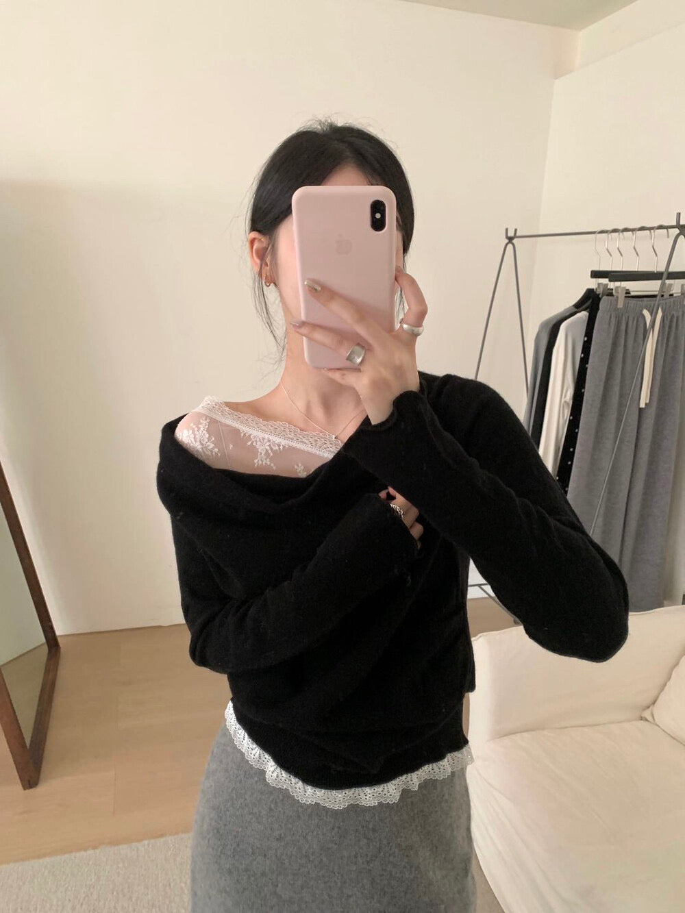 Kelly Designs Wool Lace Off-Shoulder Knit Top (3 Colors) (Instock)