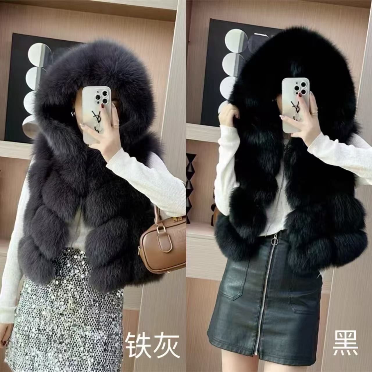 Kelly Designs Fox Fur Vest 4 colors Hoodie Jacket (Instock)