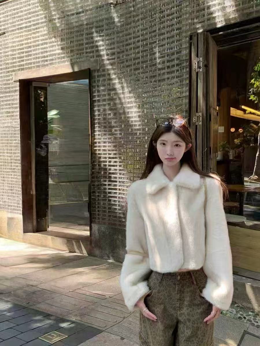 Kelly Designs Chic Faux Mink Short Jacket – Eco-Friendly Plush Fur White Coat (Instock)