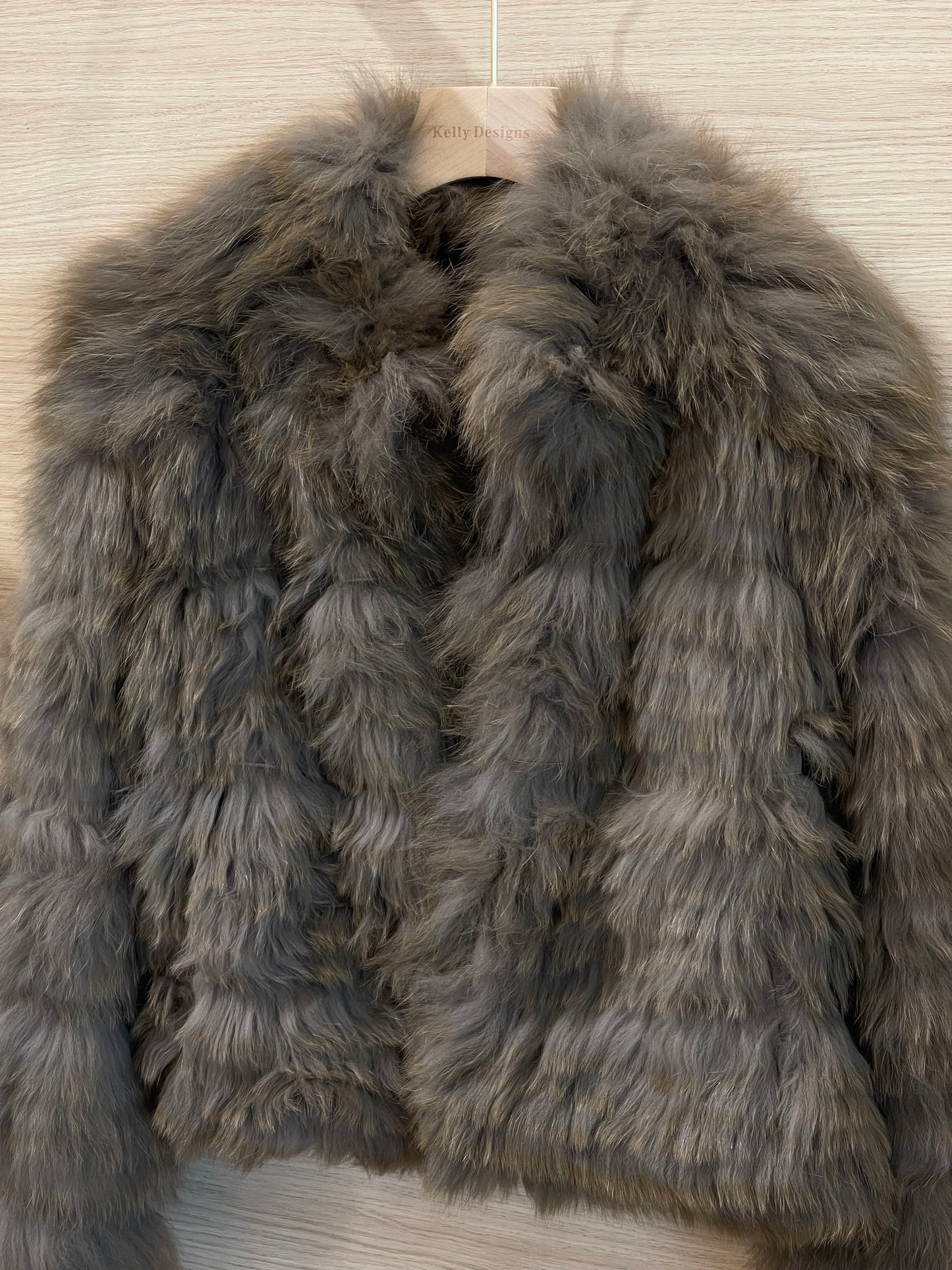 Kelly Designs Brown Fox Fur Coat with Panel Stitch Design(Instock)