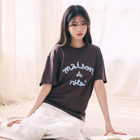 Rolarola MAISON DE ROLA EMBROIDERY PIGMENT LOOSE FIT T-SHIRT BROWN（Instock）