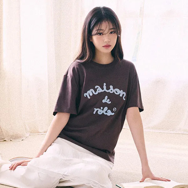 Rolarola MAISON DE ROLA EMBROIDERY PIGMENT LOOSE FIT T-SHIRT BROWN（Instock）