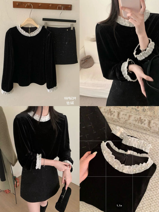 Kelly Designs Velvet Ruffle Trim Top(Instock)