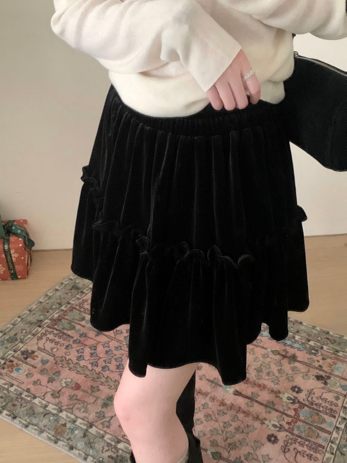 Kelly Designs Velvet Tiered Mini Skirt (Instock)