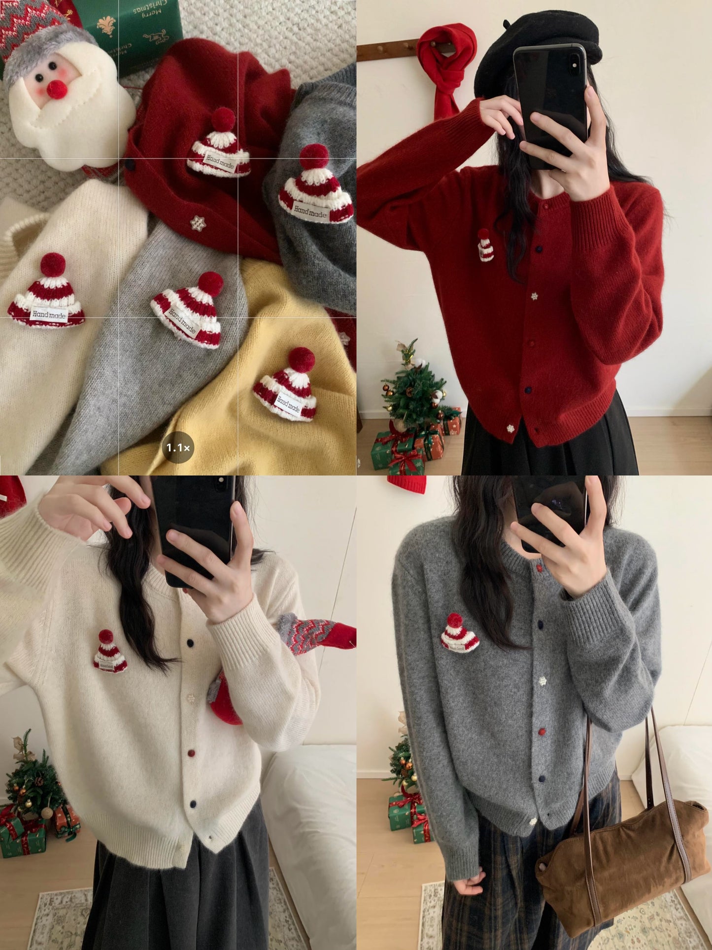 Kelly Designs Holiday Snow Hat Wool Cardigan – Limited Christmas Edition (Instock)