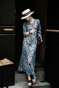 Kelly Designs Mulberry Silk Floral Maxi Dress – Sleeveless Round-Neck Bias Cut Dress (Instock)