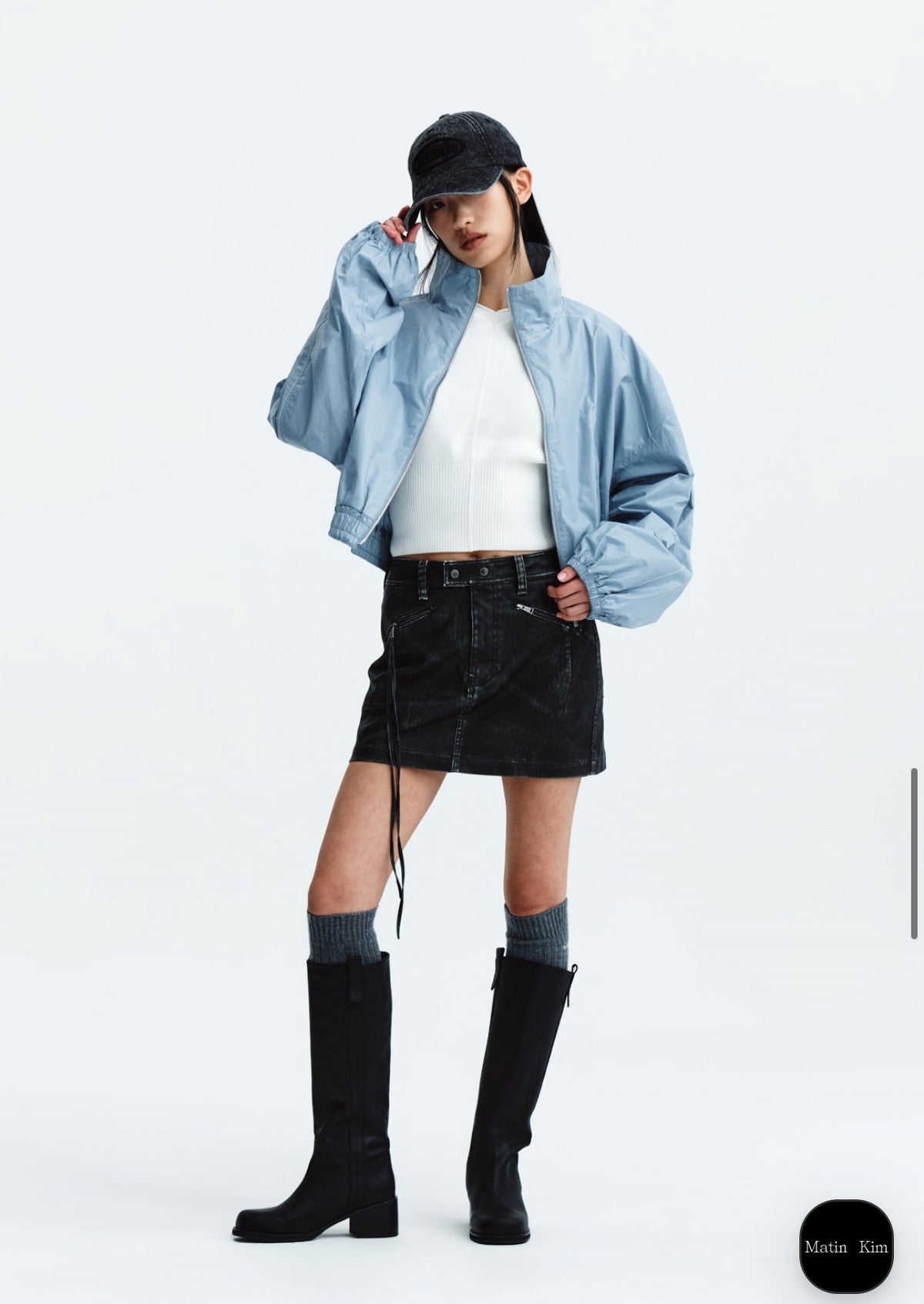 MATIN KIM MATIN COATING CROP BLOUSON IN SKY (Instock)