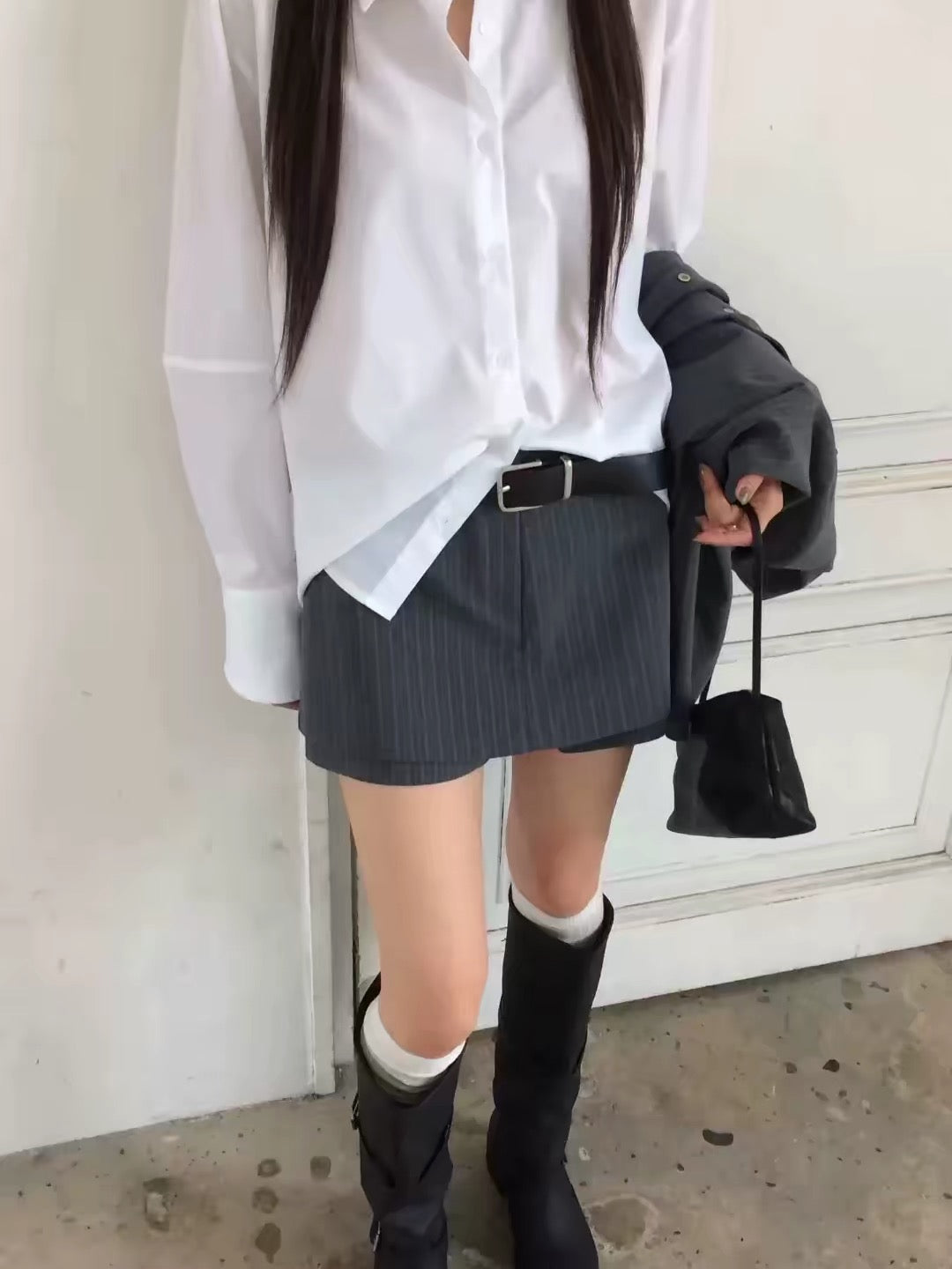 Korean APM Collection Pinstripe Layered Skirt Shorts - 2 Colors (Instock)