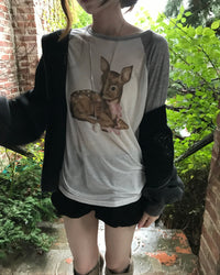 Korean Baby Bambi Raglan Long Sleeve Tee - Pink/Gray (Instock)