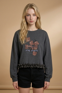 Korean Collection Bear Ruffle Hem Sweatshirt - 2 Colors (Instock)