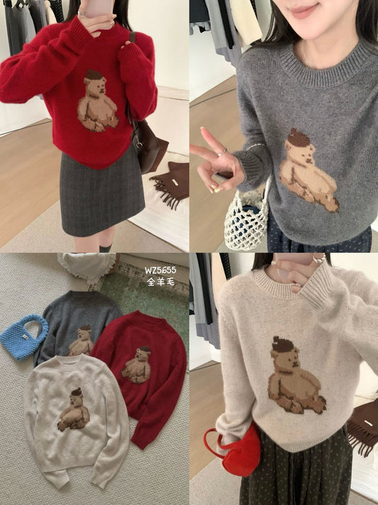 Kelly Designs Full Wool Teddy Bear Knit Sweater (3 Colors)- (Instock)