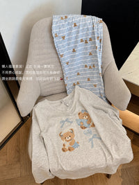 Kelly Designs Teddy Bear Lace-Trim Pajama Set – Grey & Blue Plaid (Instock)