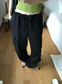 Korean Multi-Pocket Cargo Wide-Leg Black Pants (Instock)