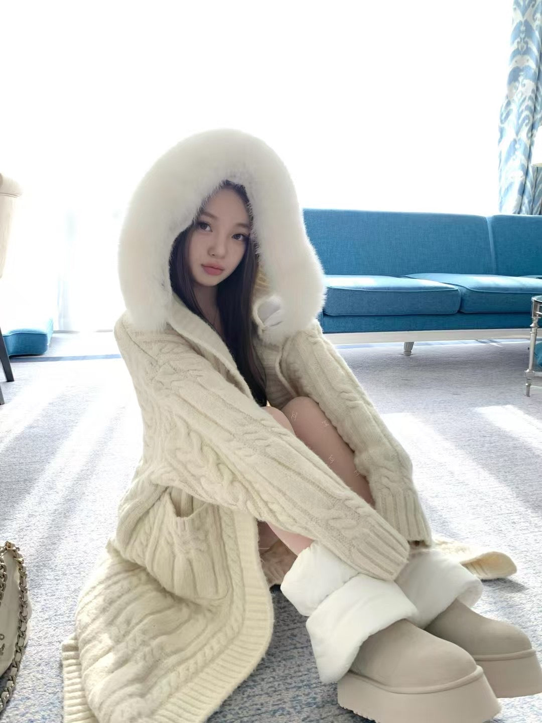 Kelly Designs Fox Fur White Long Length Cardigan (Instock)