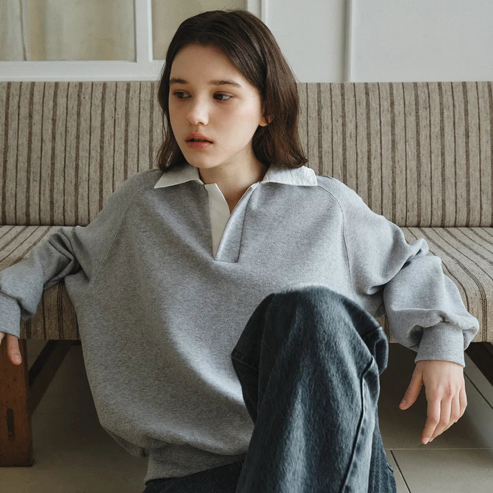Korean Collection Serene Collar Sweatshirt – Melange Grey (Instock)