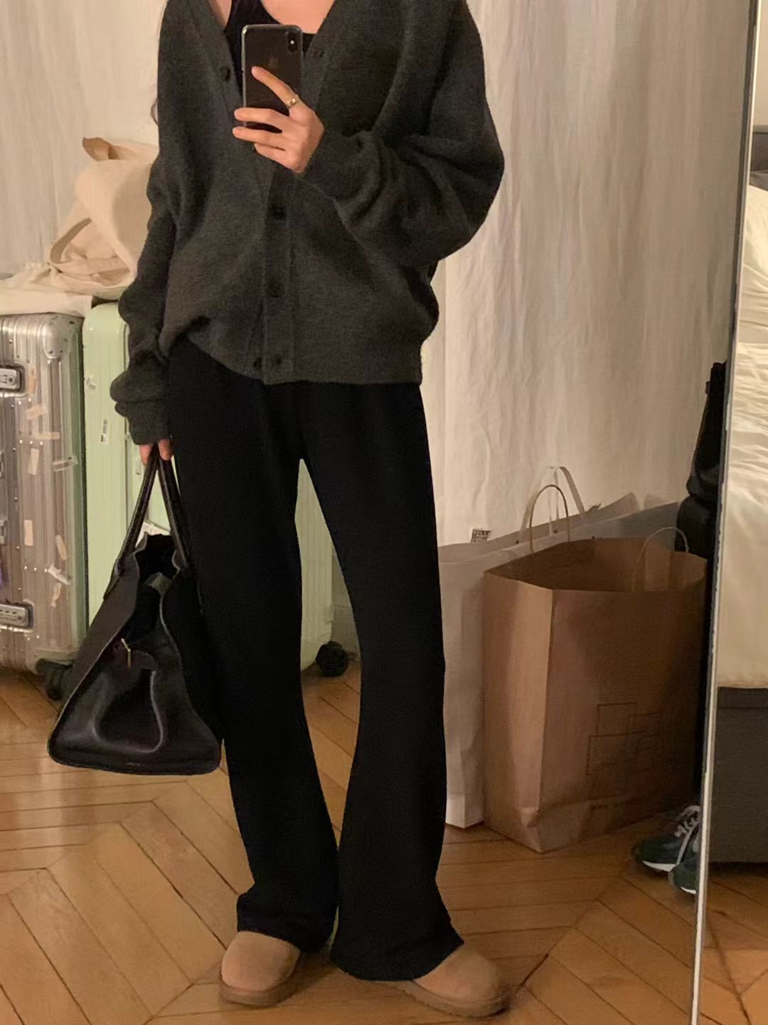 Korean APM Collection Ounce Black Flare Fleecing Pants (Instock)