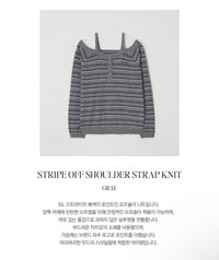 Rolarola Stripe Off Shoulder Strap Knit Top – Gray (Instock)