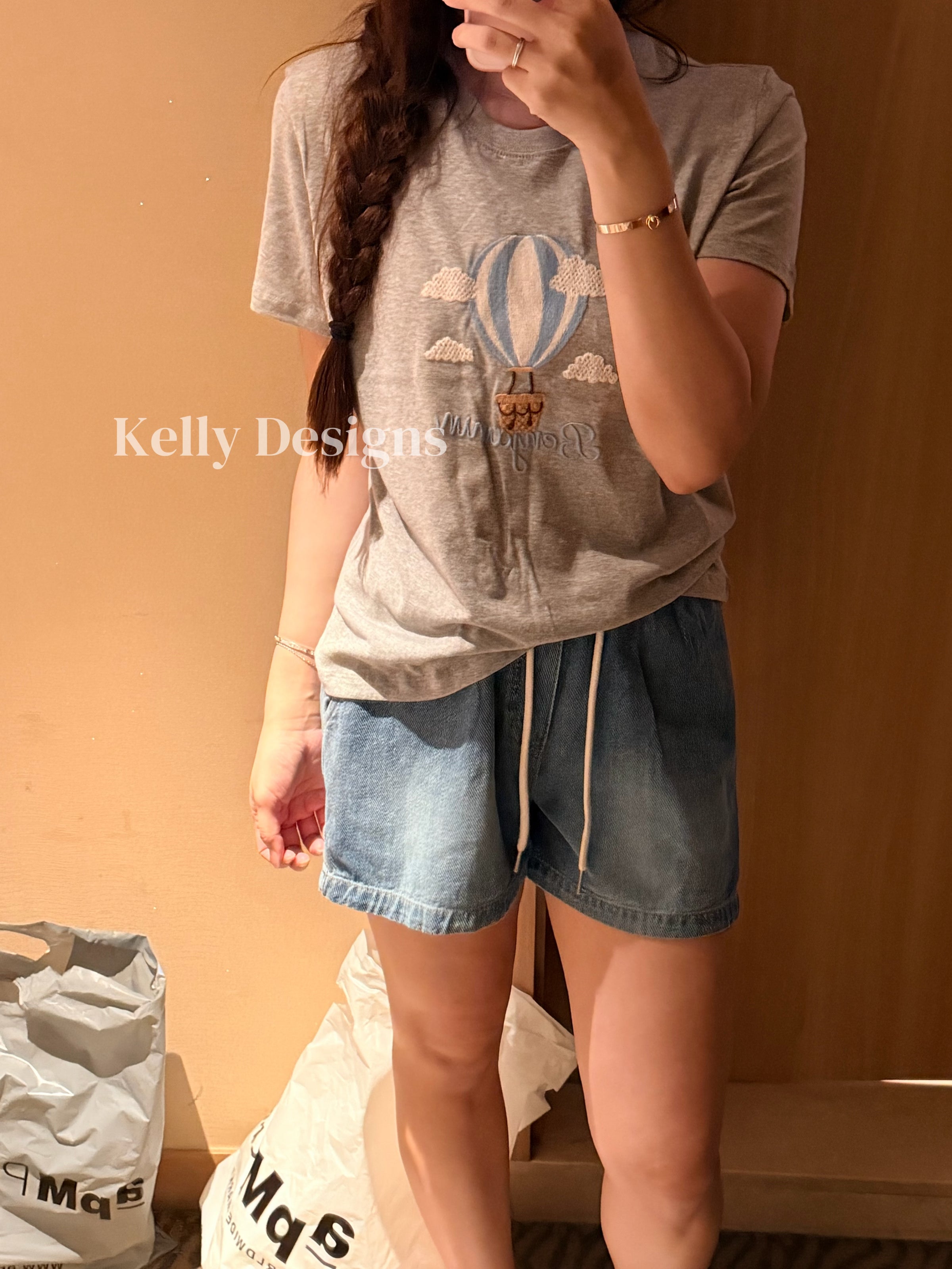 Korean APM Collection Ballon Gray Tshirt & Denim Shorts (Instock)