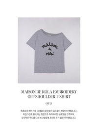 Rolarola Embroidery Off Shoulder Tshirt Off Grey (Preorder)