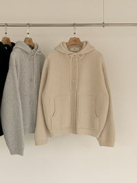 Korean APM Collection EGG Button Up Black Hoodie Wool Cardigan (Instock)