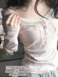Korean Beauté Ribbon Shirring Top - Pink (Instock)