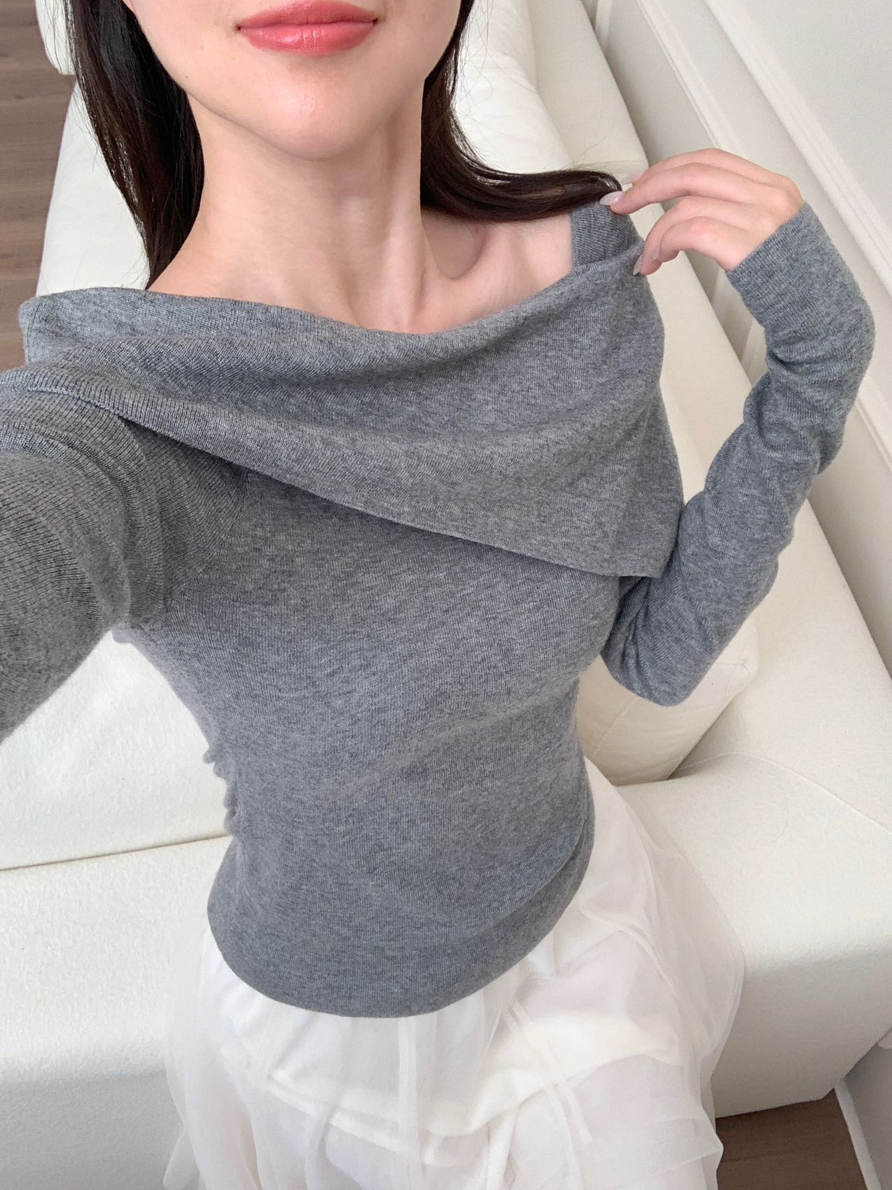Kelly Designs Soft Wool Off-Shoulder Knit Grey Top(Instock)