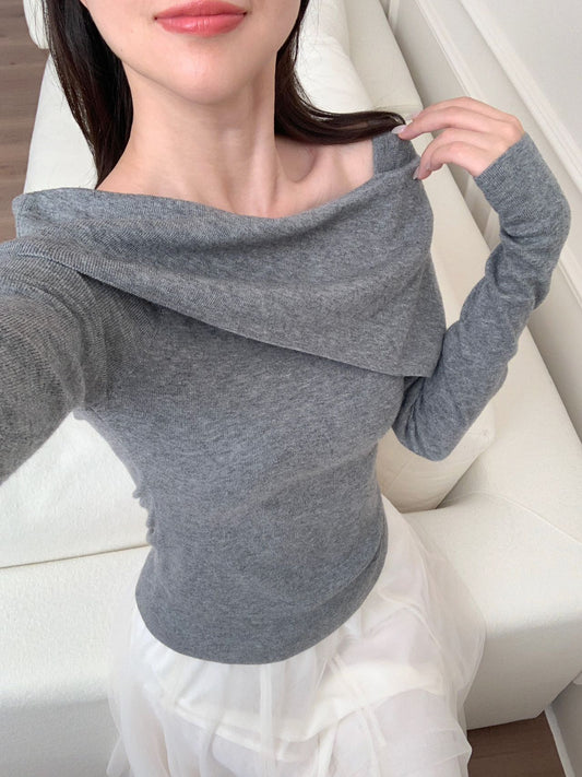 Kelly Designs Soft Wool Off-Shoulder Knit Grey Top(Instock)