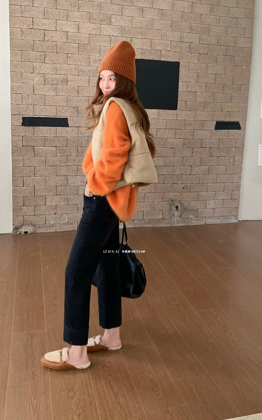 Kelly Designs Fleece-Lined Straight Denim Black Pants(Instock)