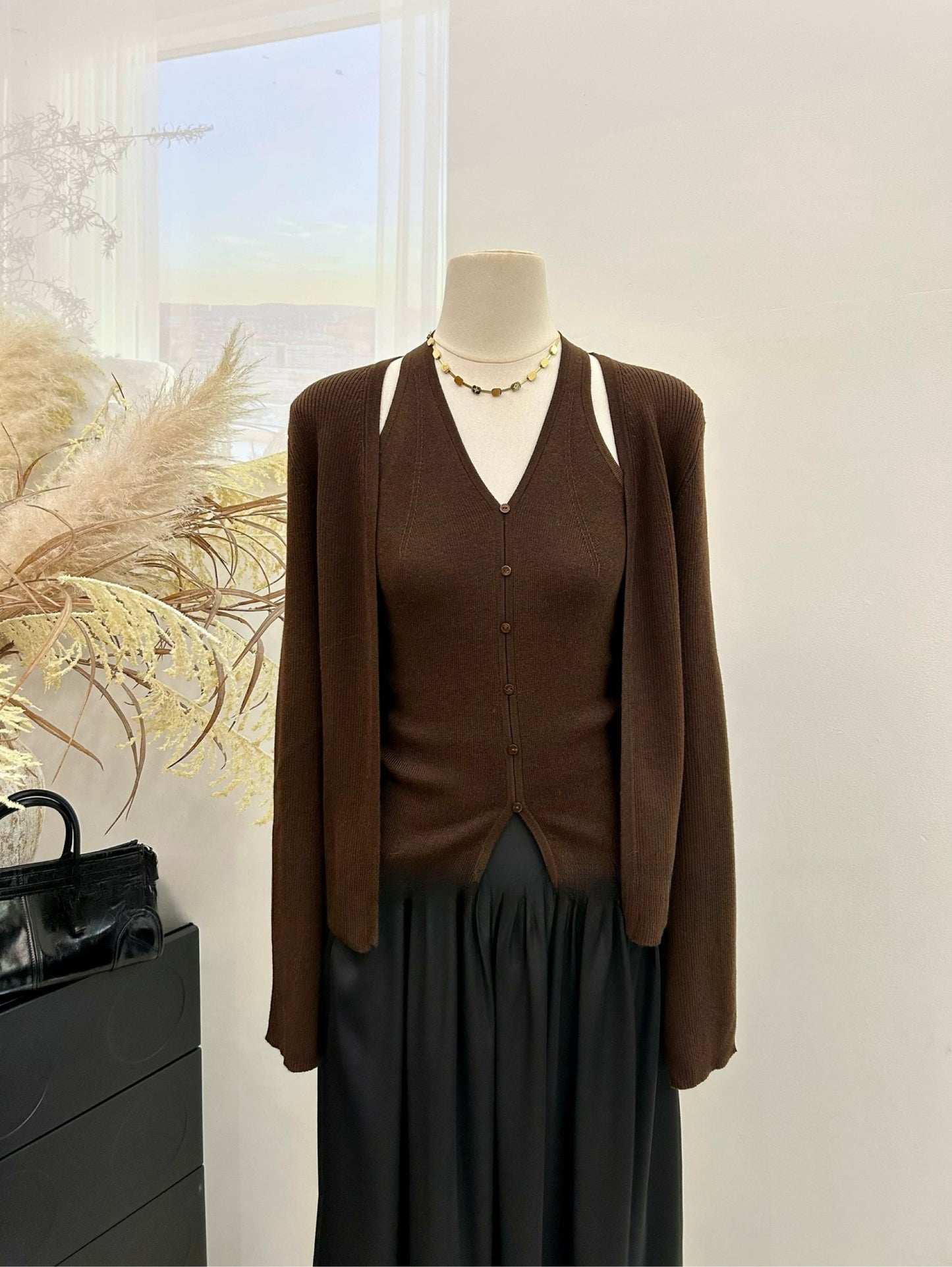 Kelly Designs 2-Piece Knit Set – Halter Knit Tank & Long-Sleeve Cardigan (Instock)